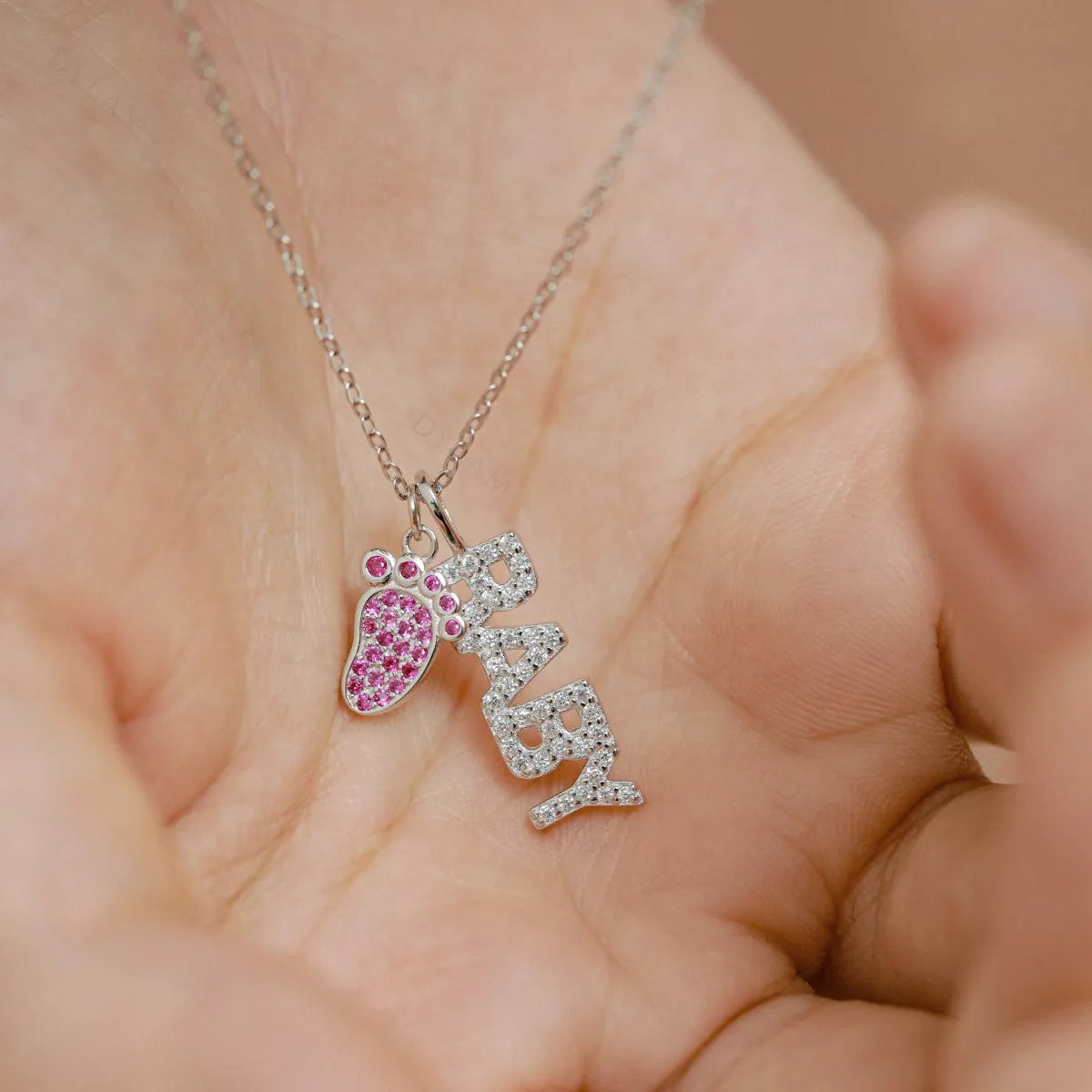 Silver Zircon Round Cut Child Pendant Necklace