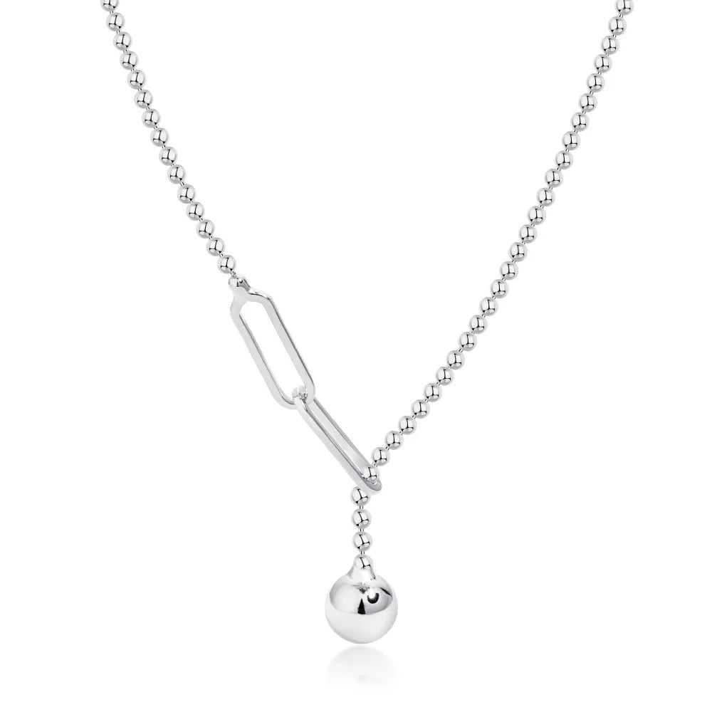 Silver Paper Clip Pendant Necklace