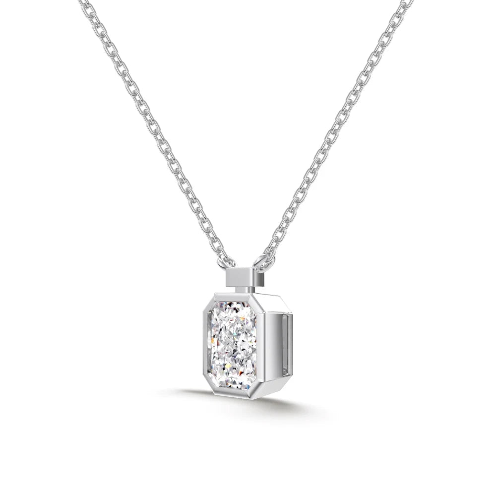 Silver Zircon Radiant Cut Framed Pendant Necklace