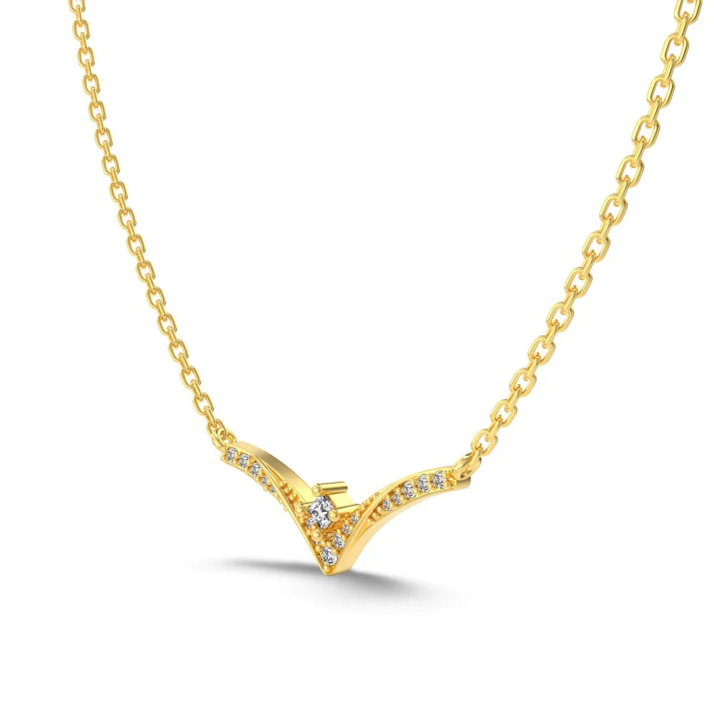 Silver Zircon Princess Cut V Bar Necklace