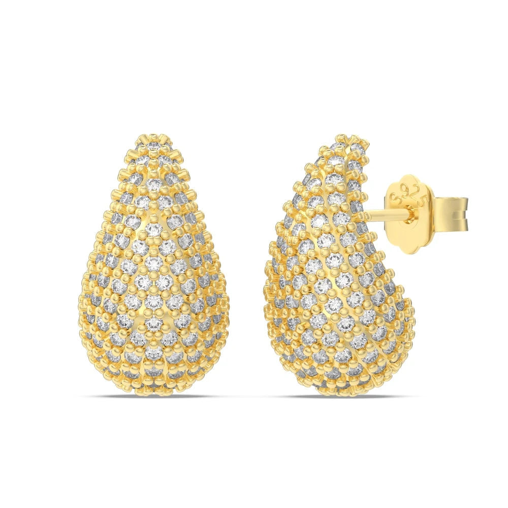 Silver Zircon Round Cut Iced Water Drop Ear Studs