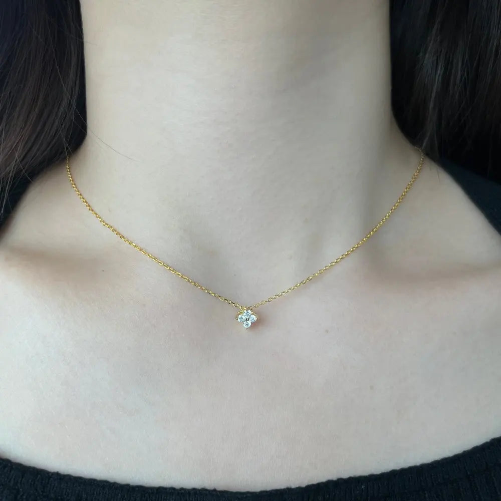 Silver Zircon Round Cut Clover Pendant Necklace