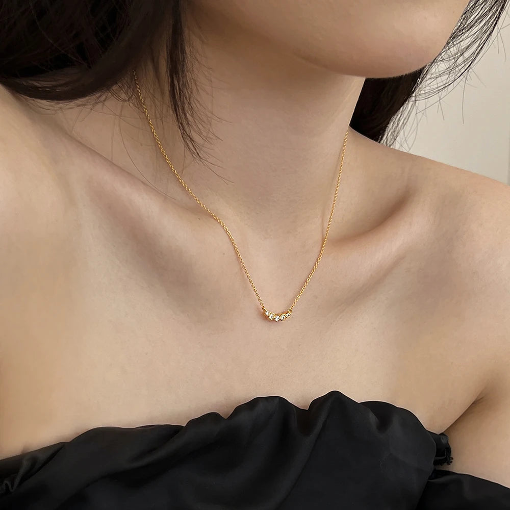 Silver Zircon Round Cut Multi Shape Bar Necklace