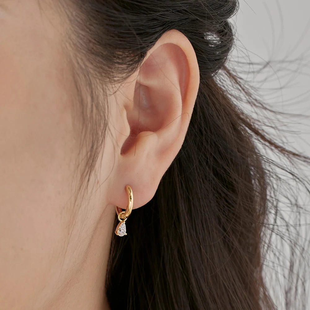 Silver Zircon Pear Cut Water Drop Huggie Earrings
