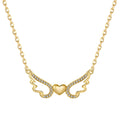 Silver Zircon Round Cut Inlaid Heart Wings Bar Necklace