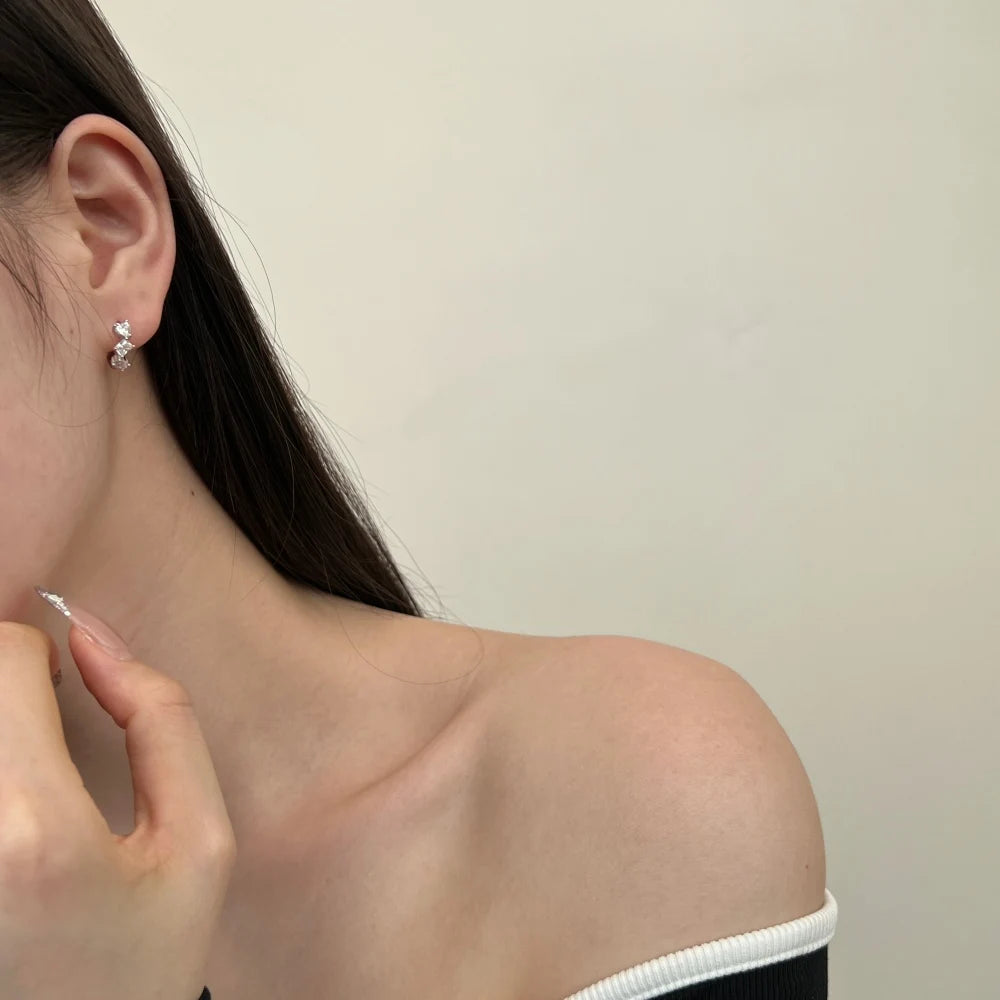 Silver Zircon Baguette Cut Inlaid Multi Shape Huggie Earrings