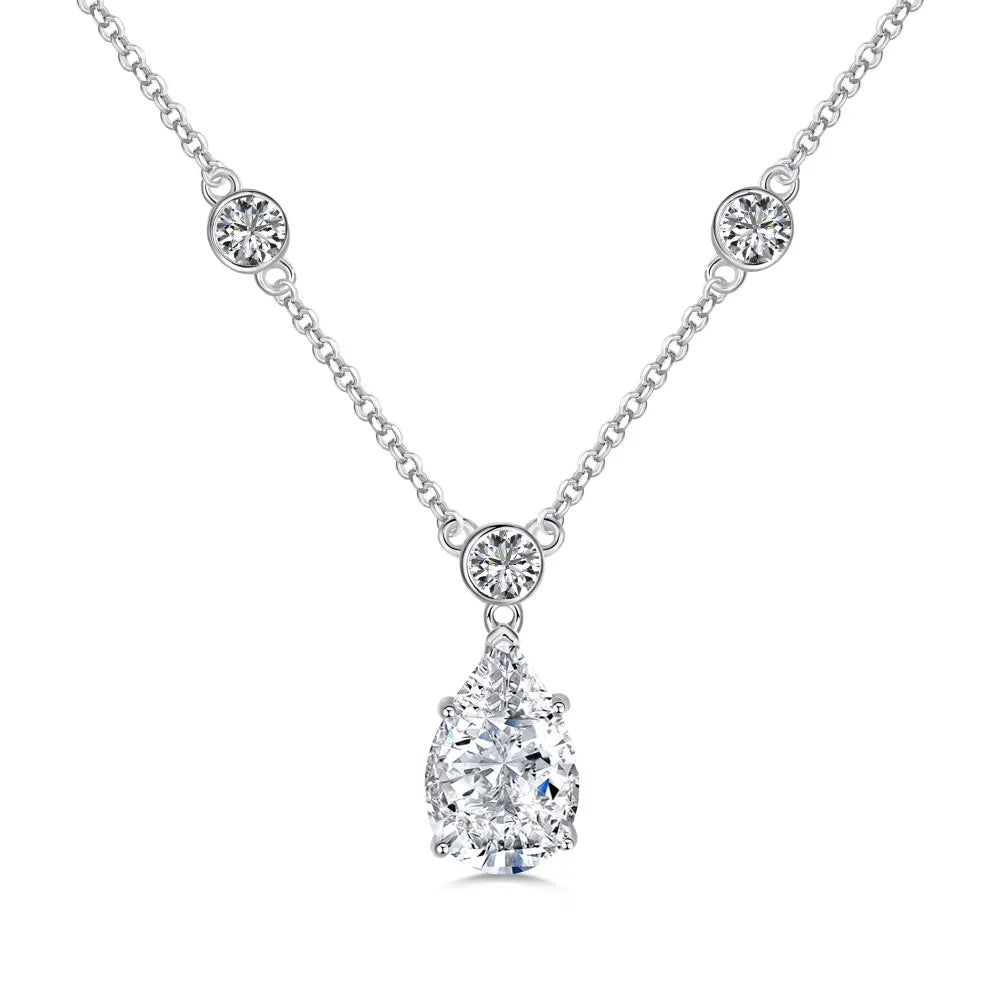 Silver Zircon Pear Cut Inlaid Tear Pendant Necklace