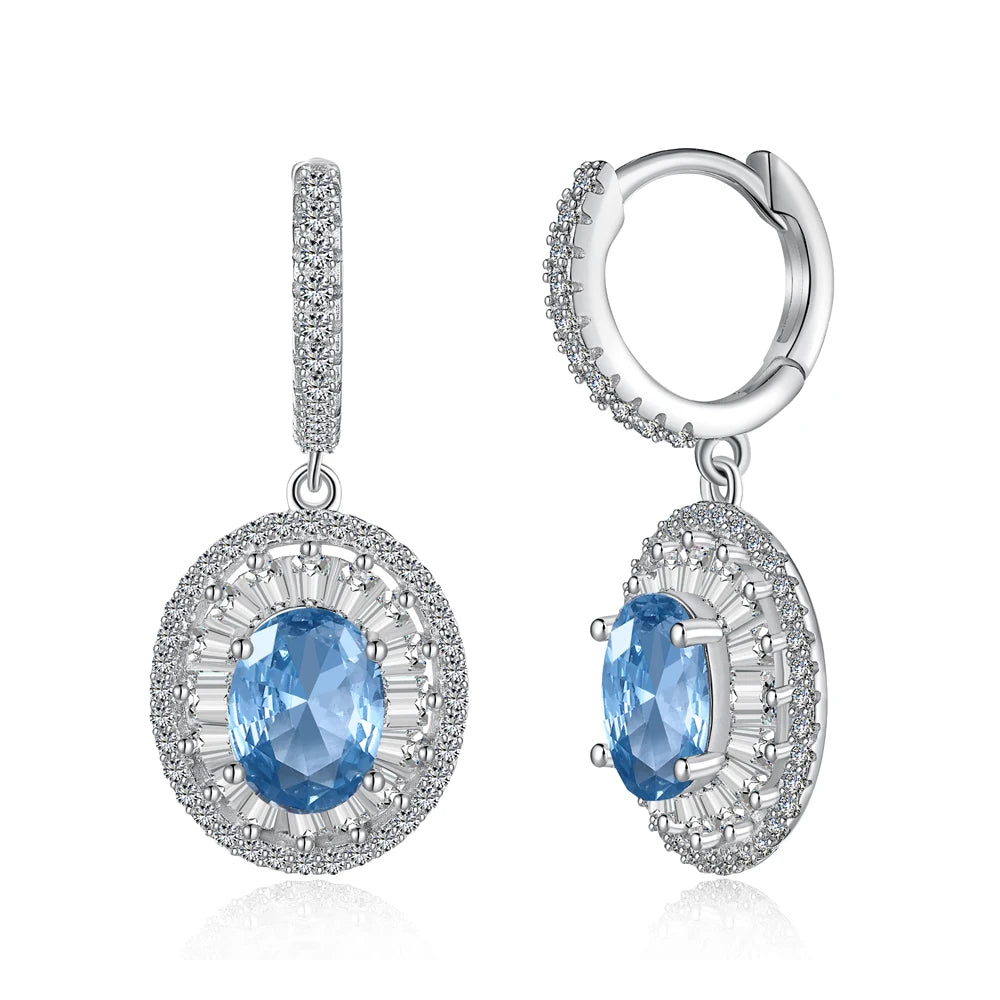 Silver Zircon Oval Cut Halo Ear Hoops