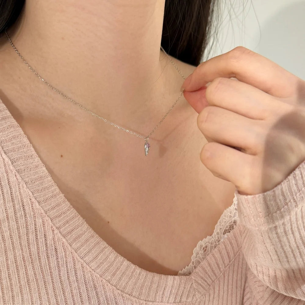 Silver Zircon Round Cut Ice Cream Pendant Necklace