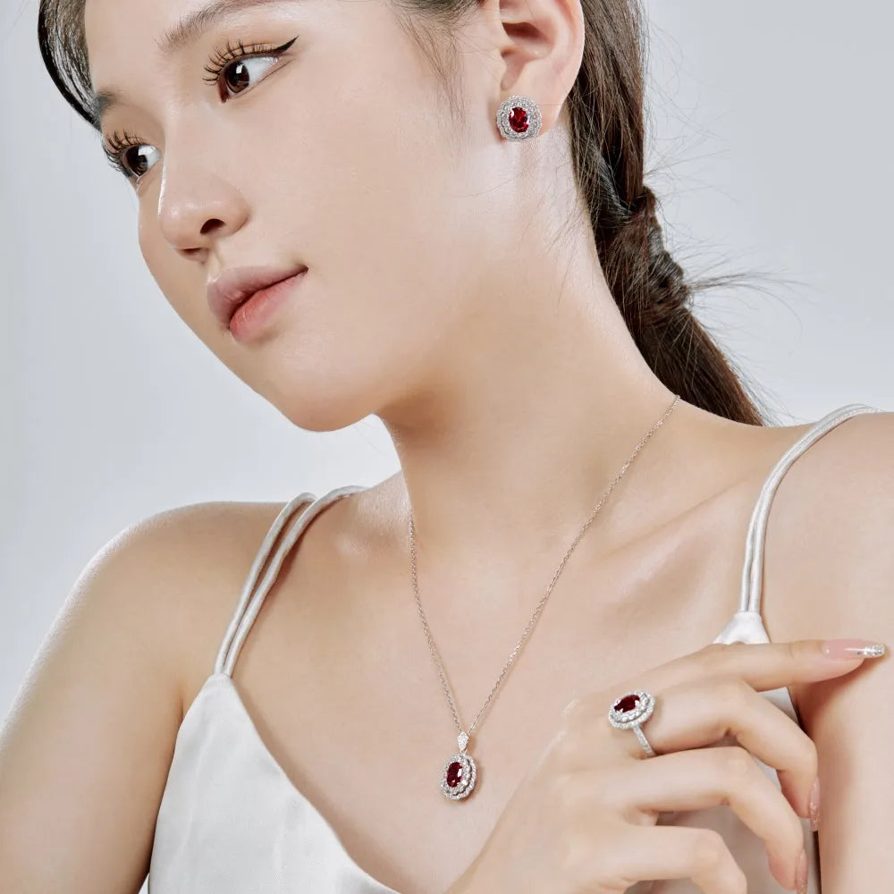 Silver Zircon Oval Cut Party Pendant Necklace