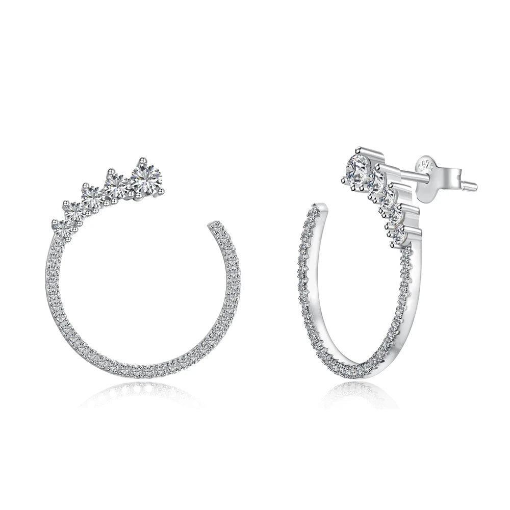 Silver Zircon Round Cut Inlaid Halo Ear Studs