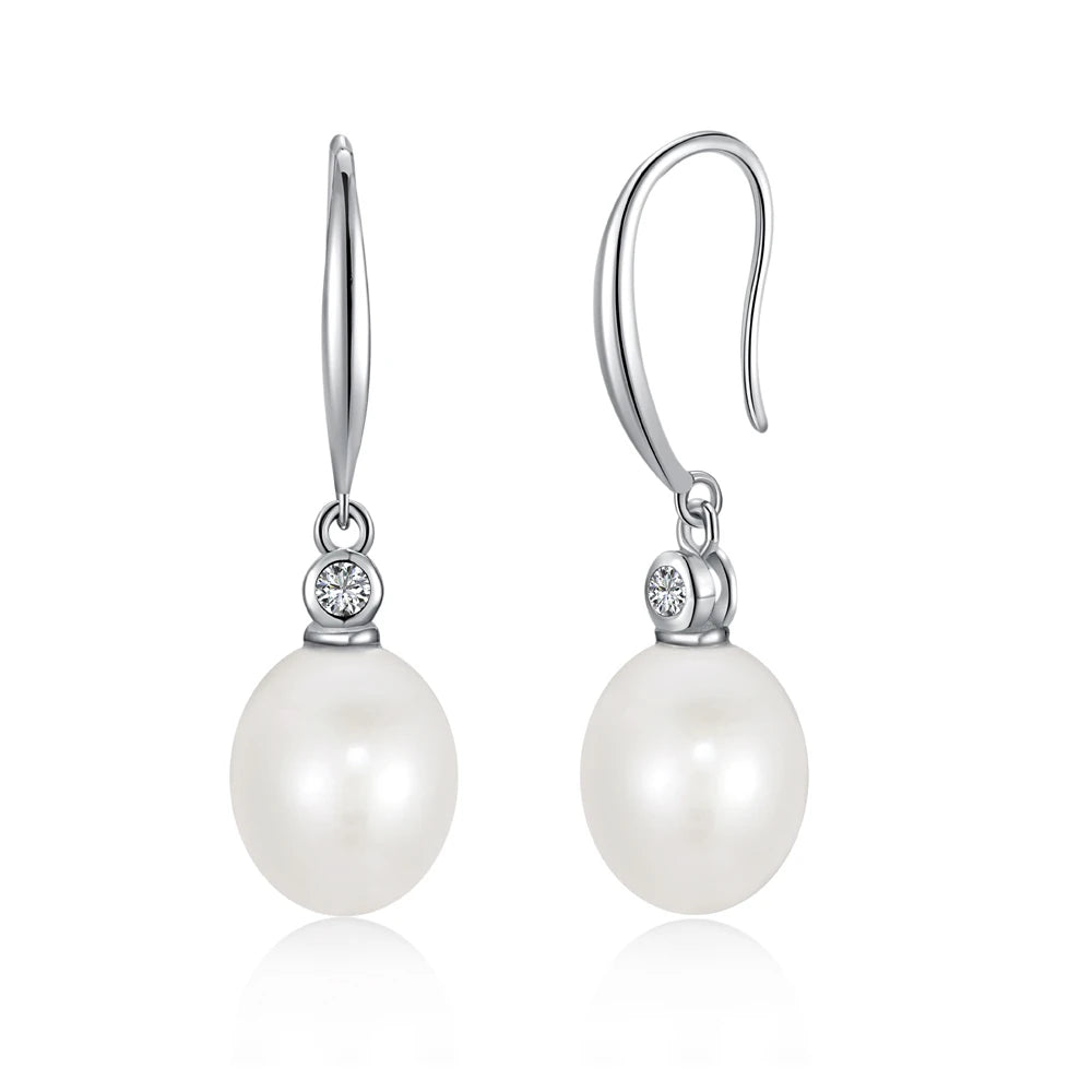 Silver Pearl Hook Drop Earrings