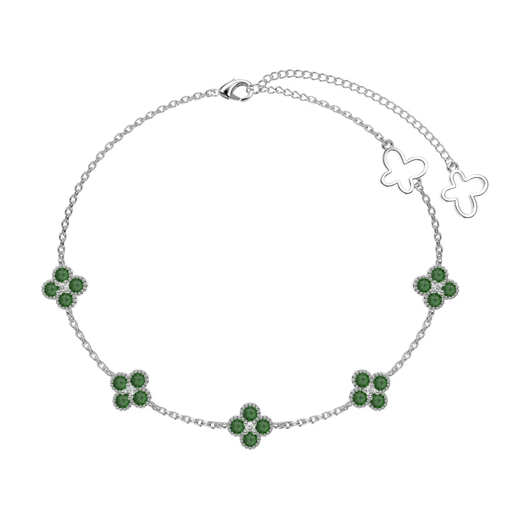 Silver Zircon Round Cut Clover Charm Bracelet
