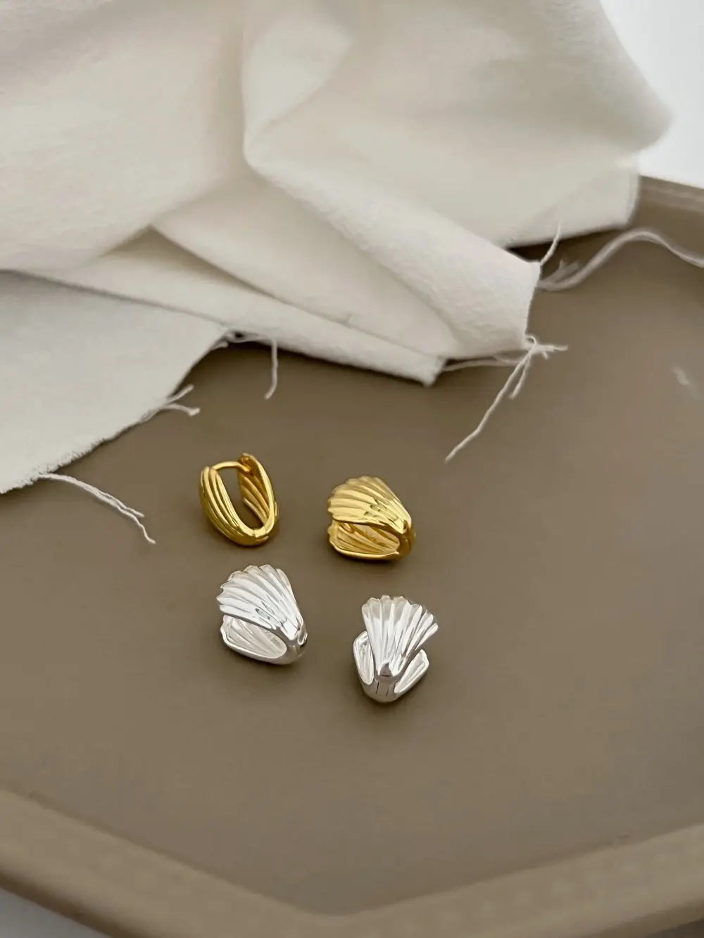 Silver Shell Huggie Earrings