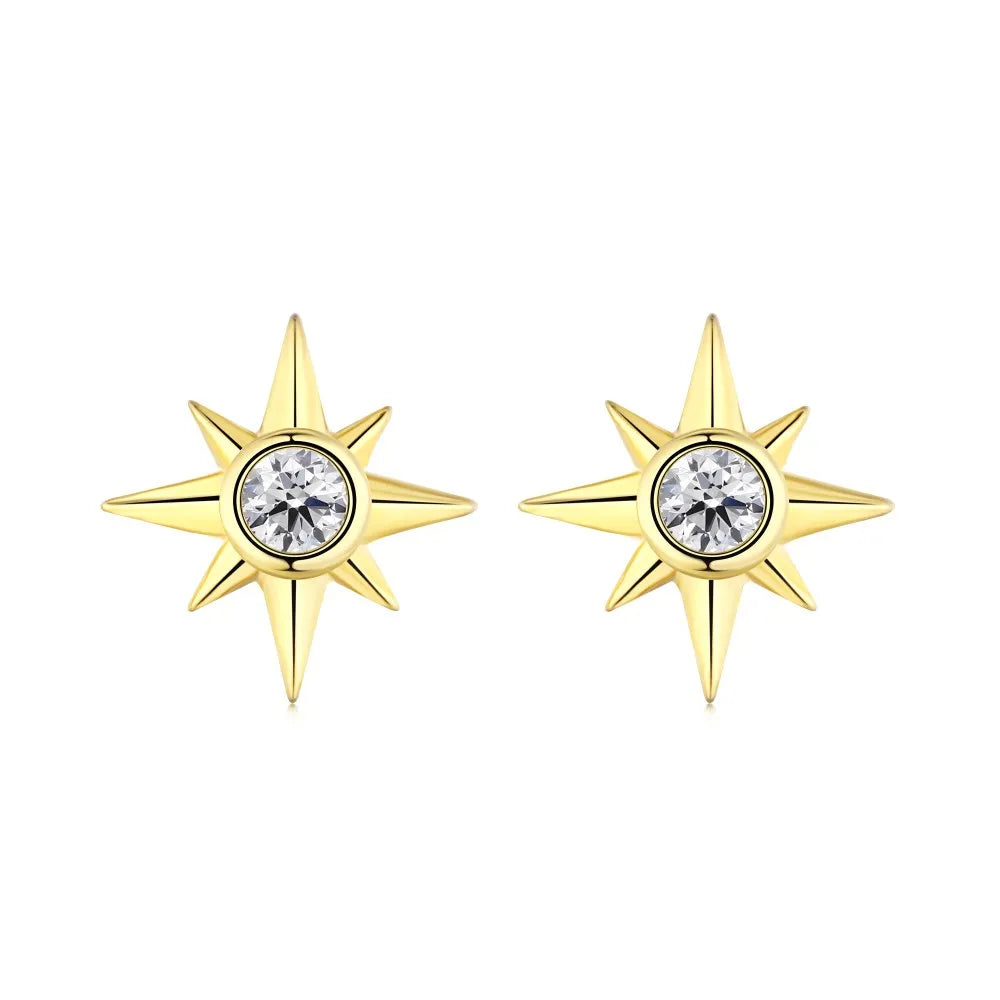 Silver Zircon Round Cut Starburst Ear Studs