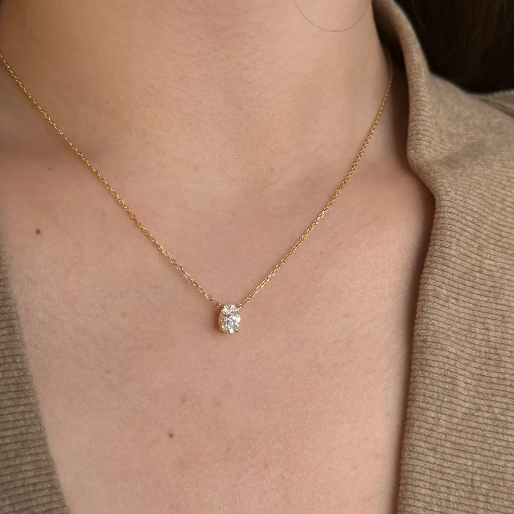 Silver Zircon Oval Cut Small Single Pendant Necklace