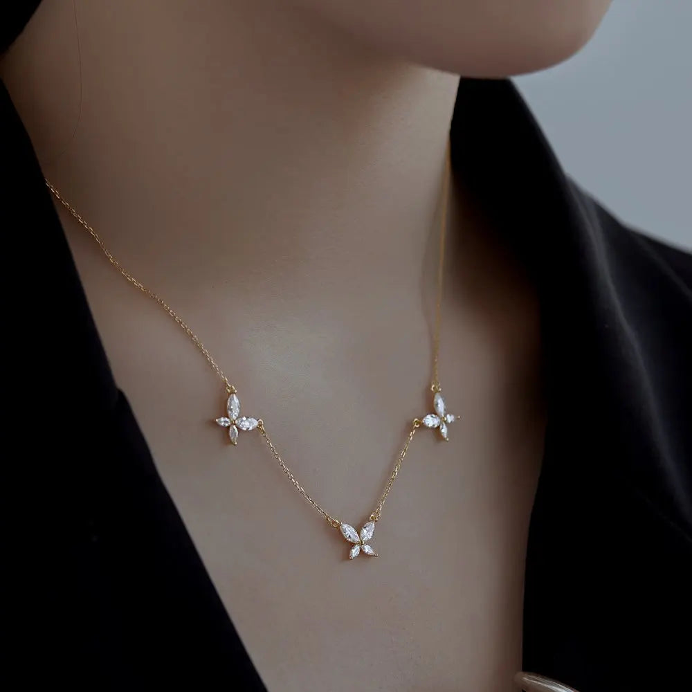 Silver Zircon Marquise Cut Butterfly Chain Necklace