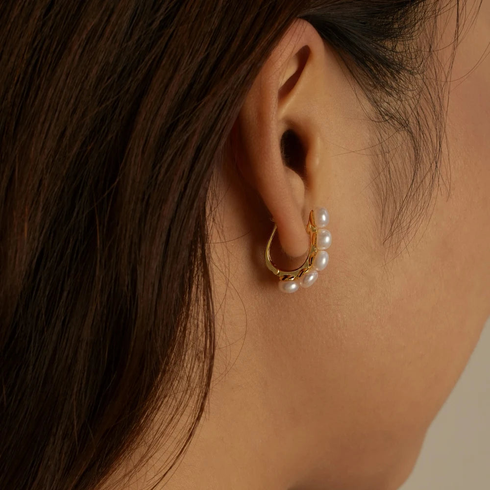 Silver Pearl Dots Ear Hoops