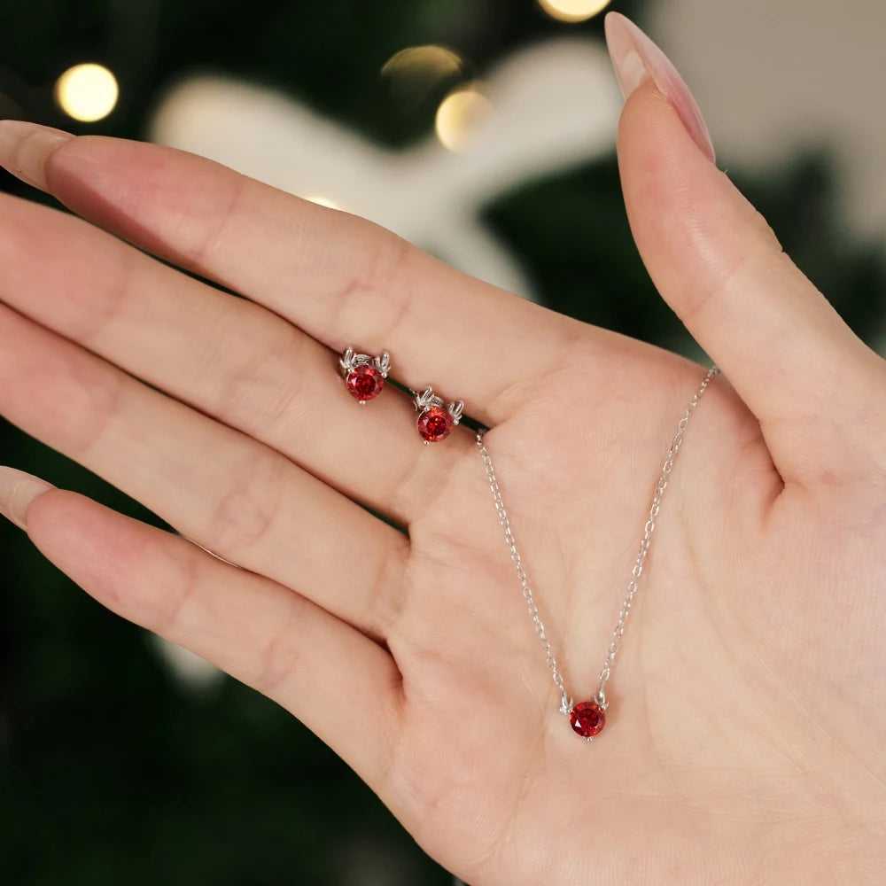 Silver Zircon Round Cut Elk Ear Studs