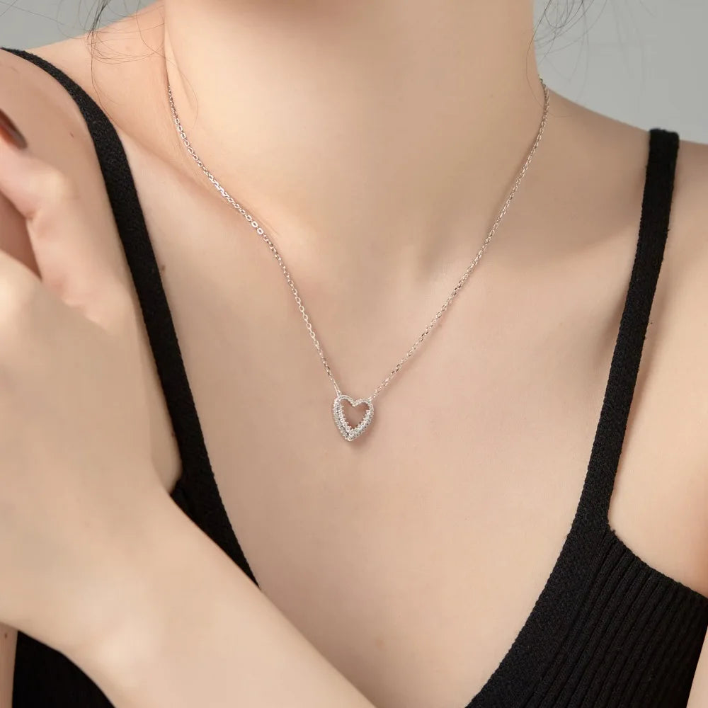 Silver Zircon Round Cut Spiked Heart Pendant Necklace