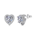 Silver Zircon Heart Cut Big Inlaid Halo Ear Studs