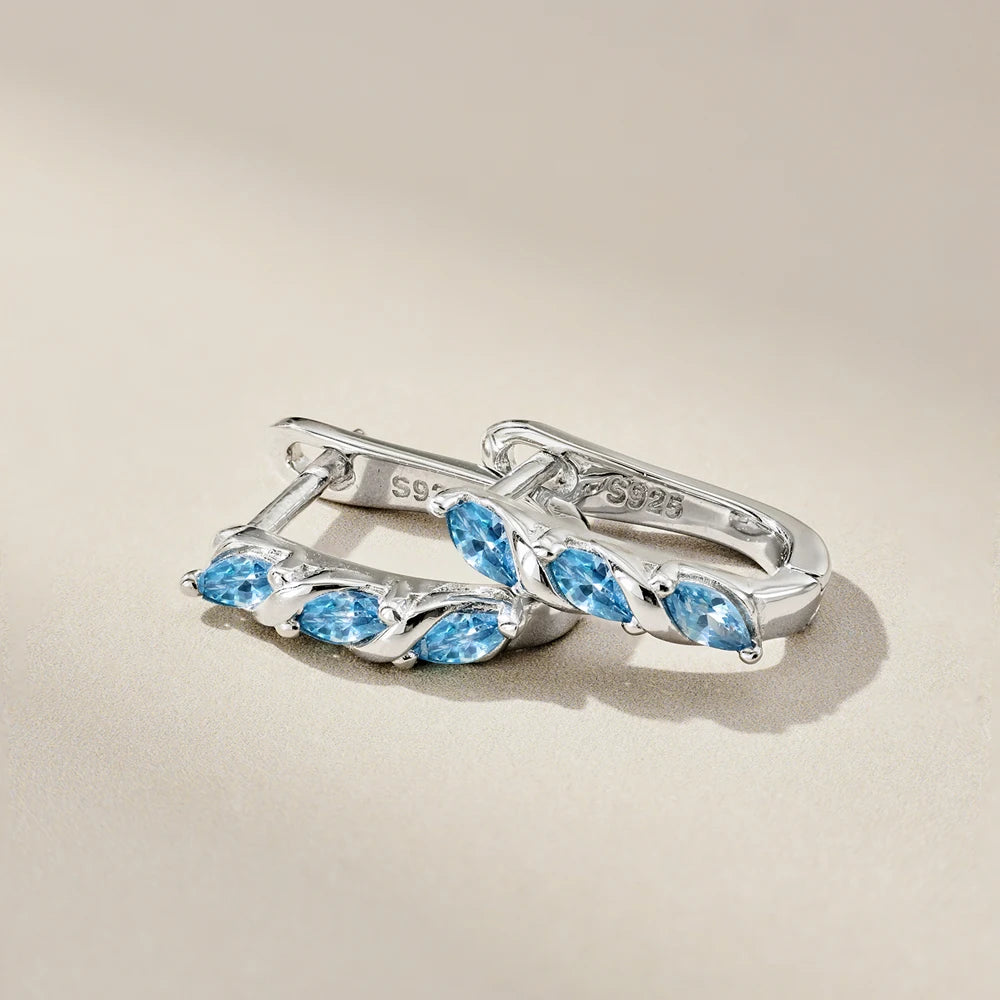 Silver Zircon Marquise Cut Twisted Huggie Earrings