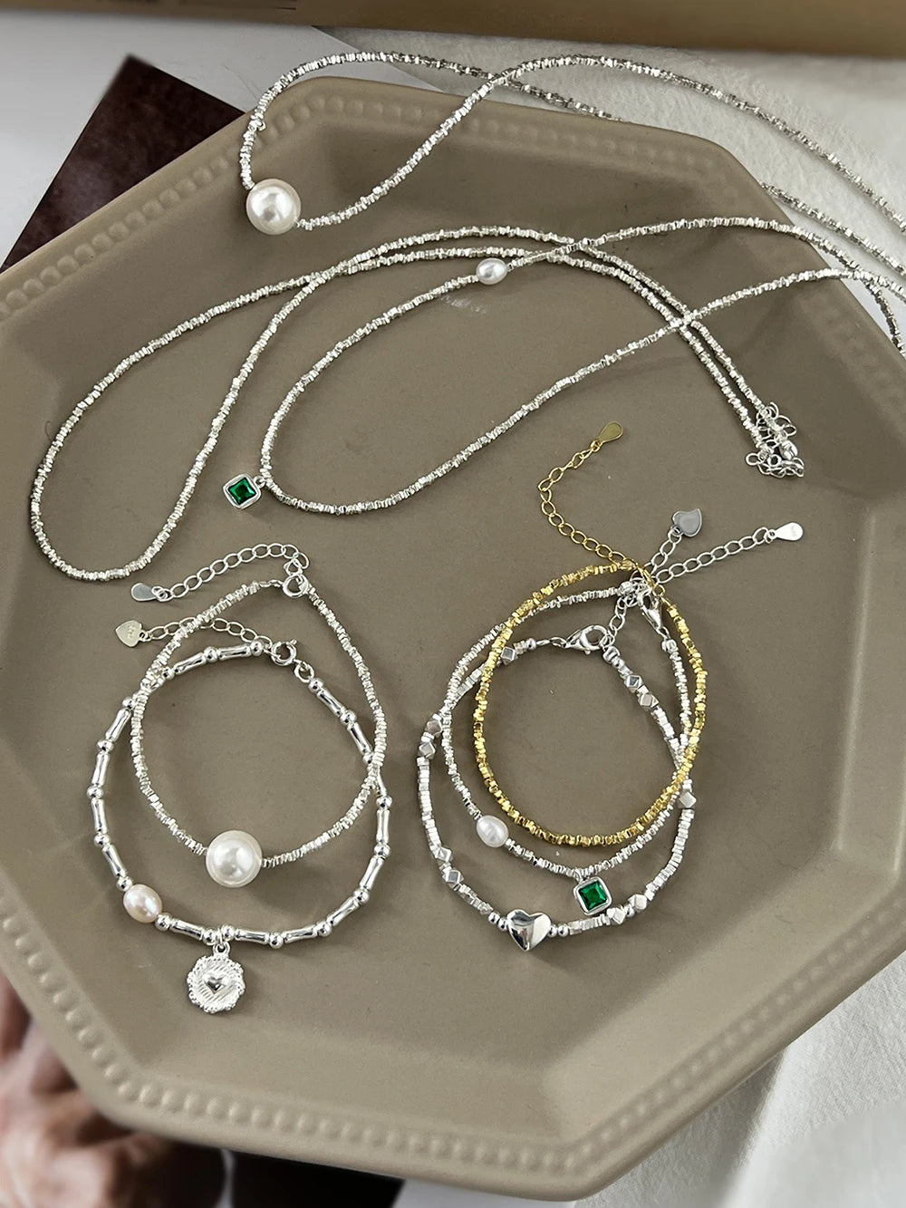 Silver Bamboo Beaded Bracelet