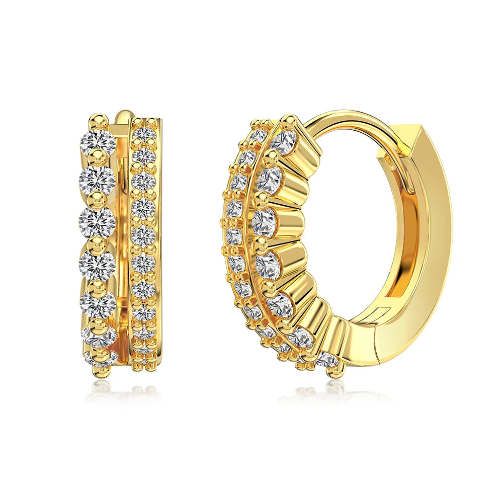 Silver Zircon Round Cut Duel Shape Ear Hoops