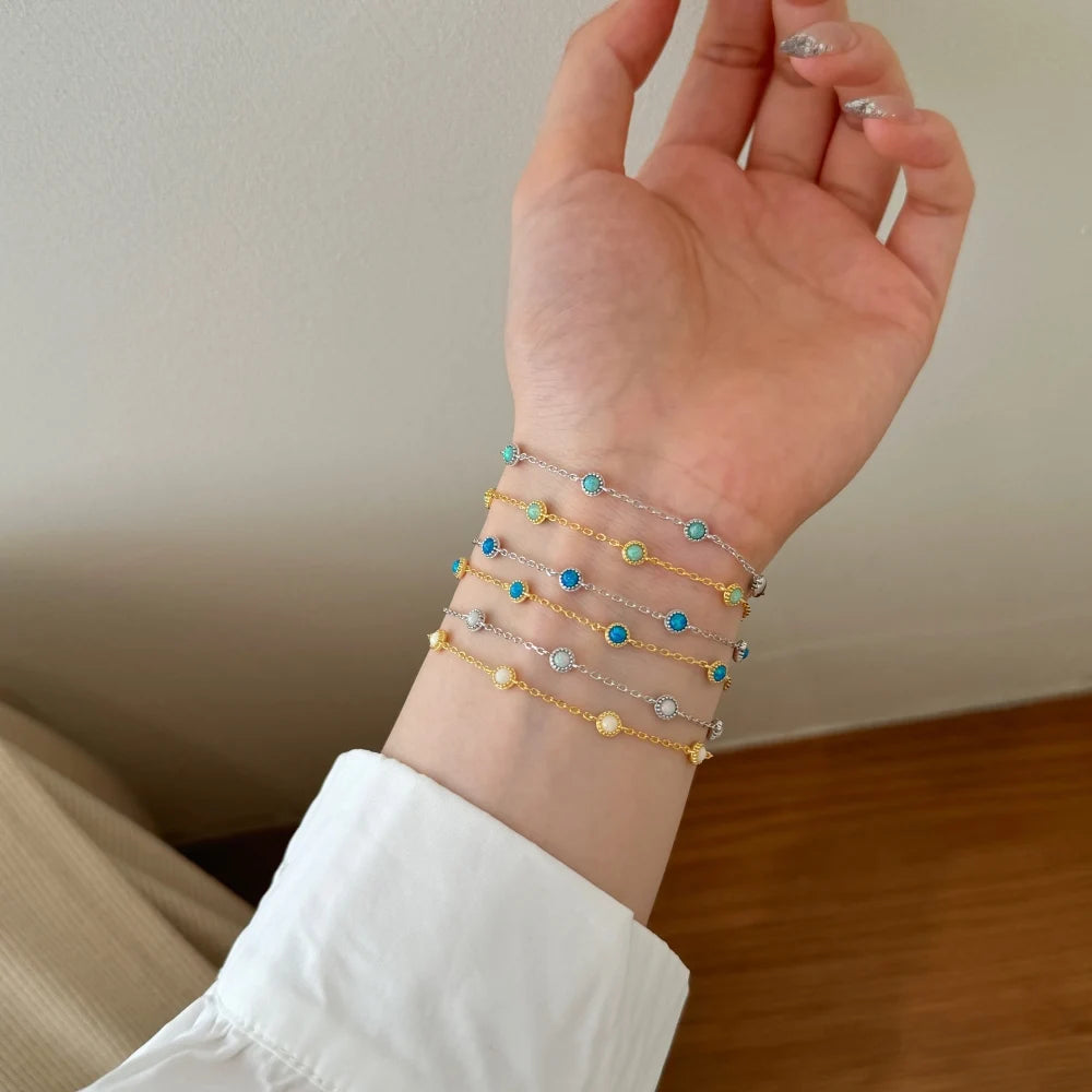 Silver Opal Round Cut Dots Chain Bracelet