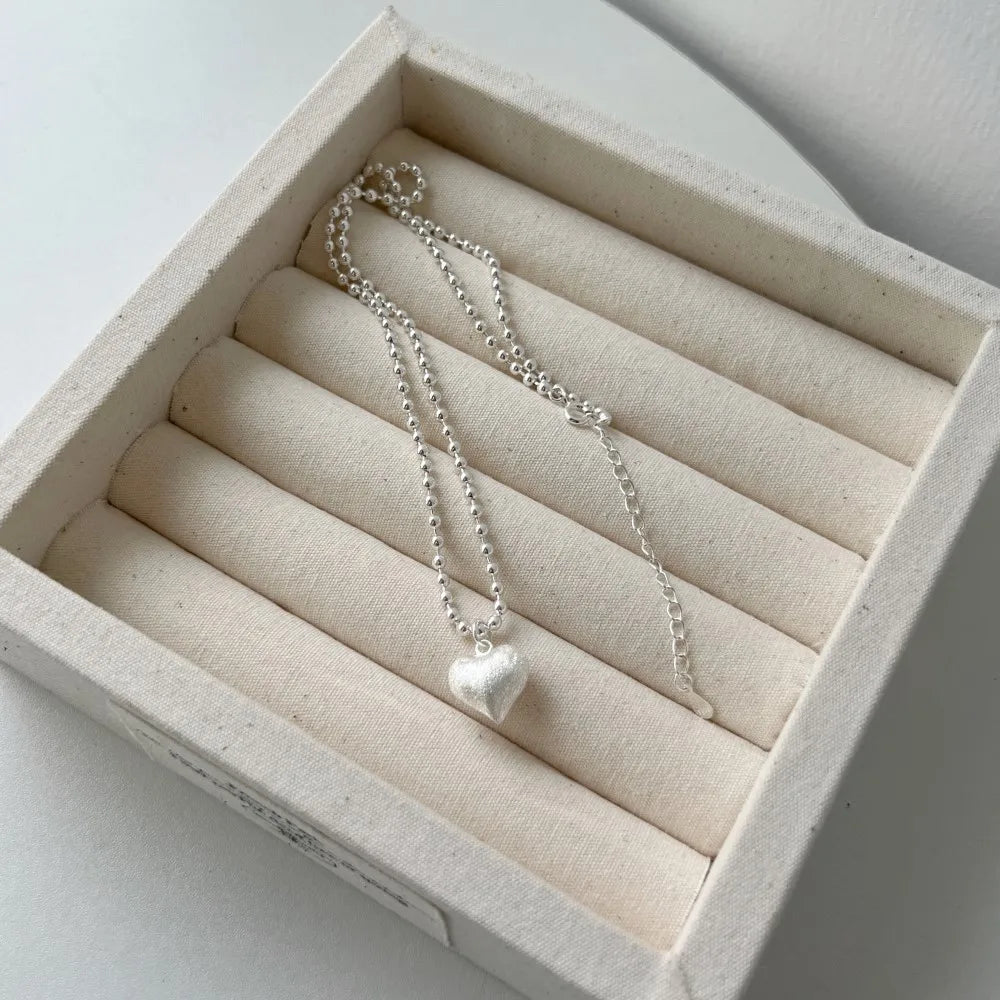 Silver Brushed Heart Pendant Necklace