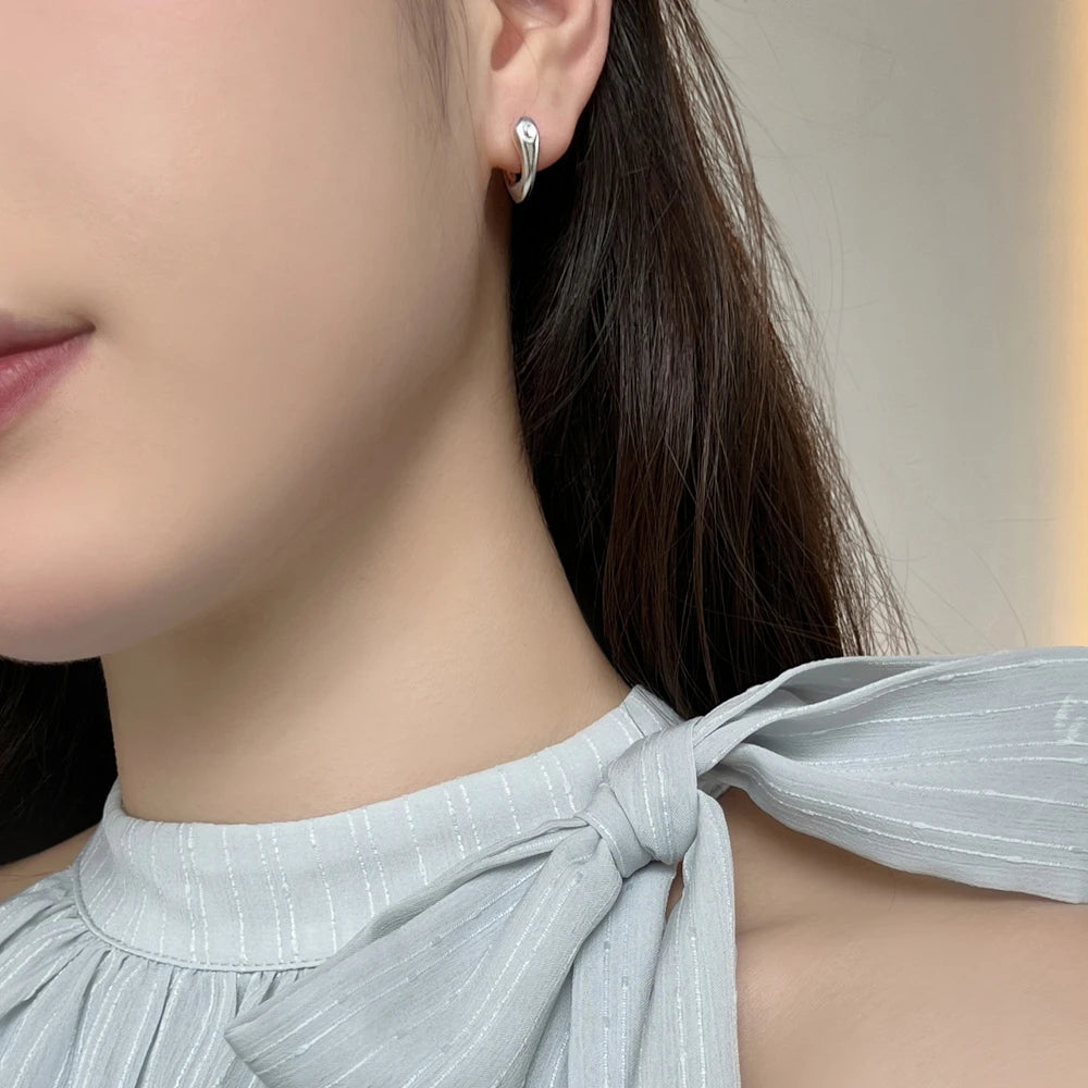 Silver Geometric Huggie Earrings