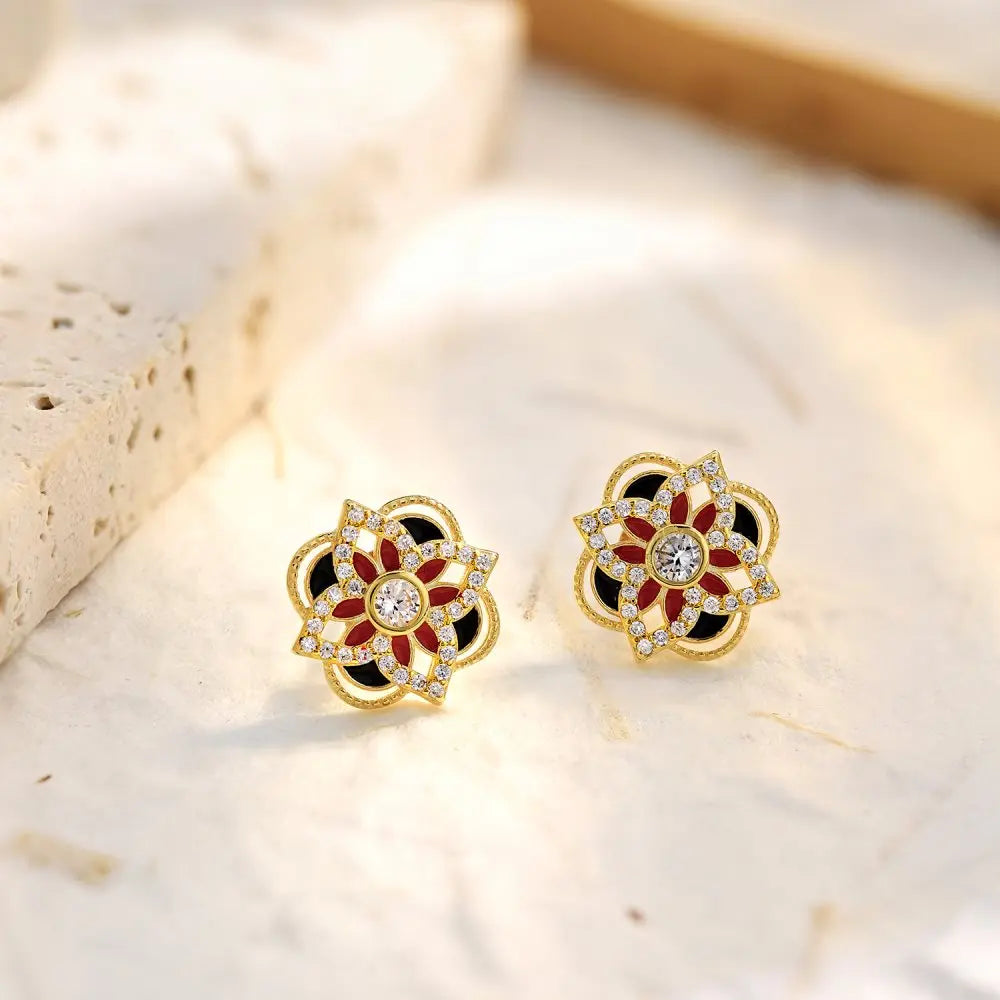 Silver Zircon Round Cut Clover Flower Ear Studs