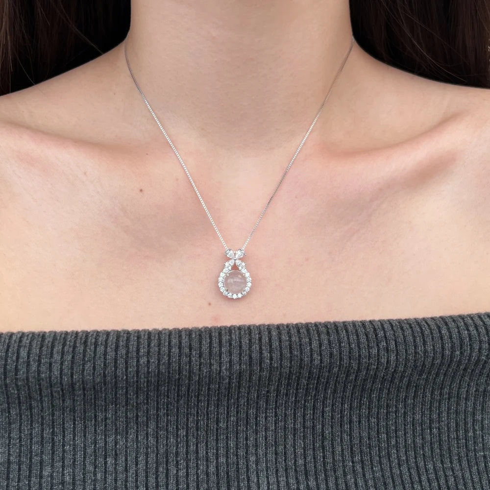 Silver Jade Cut Bow Pendant Necklace