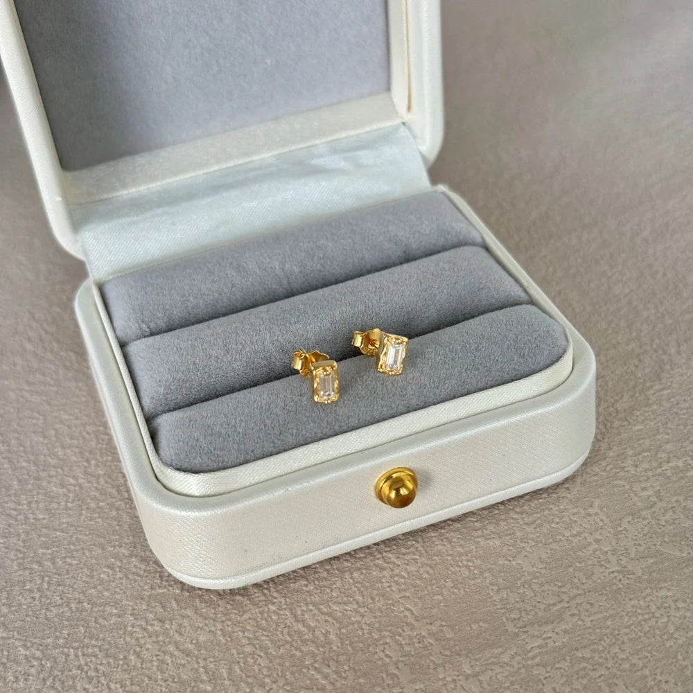 Silver Zircon Baguette Cut Melted Mirror Ear Studs