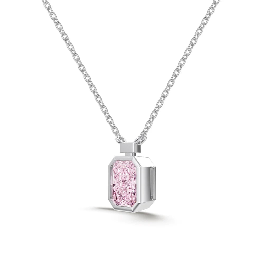 Silver Zircon Radiant Cut Framed Pendant Necklace
