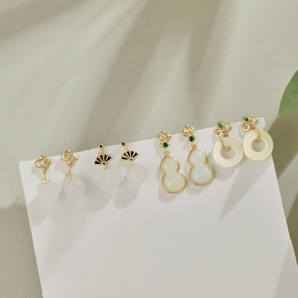 Silver Jade Gourd Drop Earrings