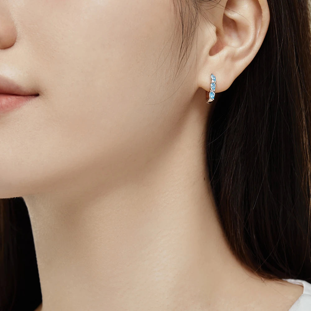 Silver Zircon Marquise Cut Twisted Huggie Earrings