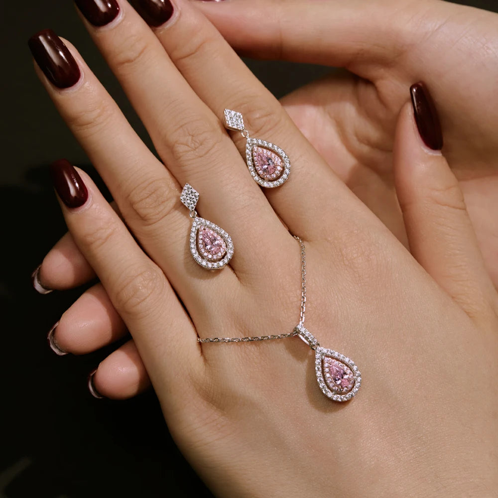 Silver Zircon Pear Cut Iced Tear Drop Earrings