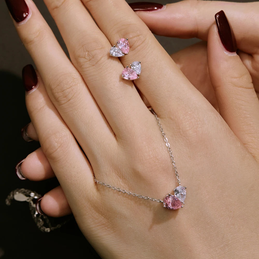 Silver Zircon Pear Cut Toi Et Moi Pendant Necklace