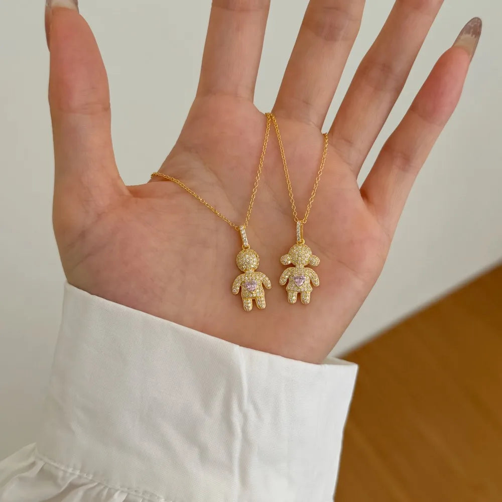 Silver Zircon Heart Cut Boy Pendant Necklace