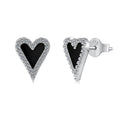 Silver Onyx Heart Cut Halo Ear Studs