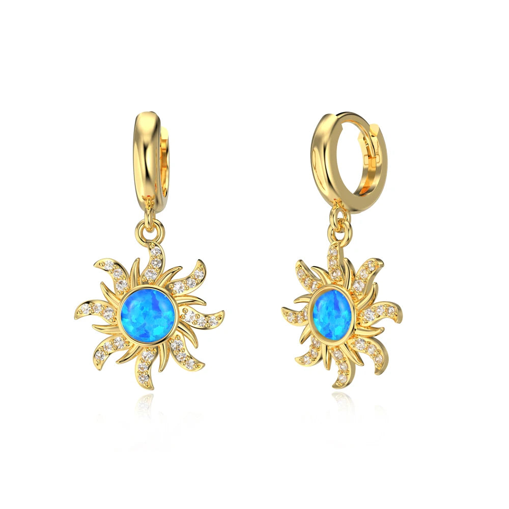 Silver Opal Round Cut Sunshine Huggie Earrings
