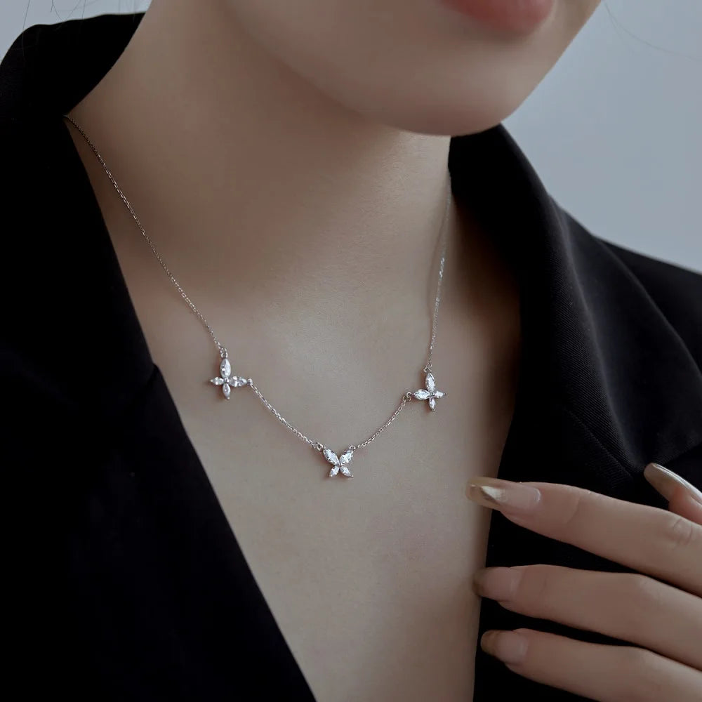 Silver Zircon Marquise Cut Butterfly Chain Necklace