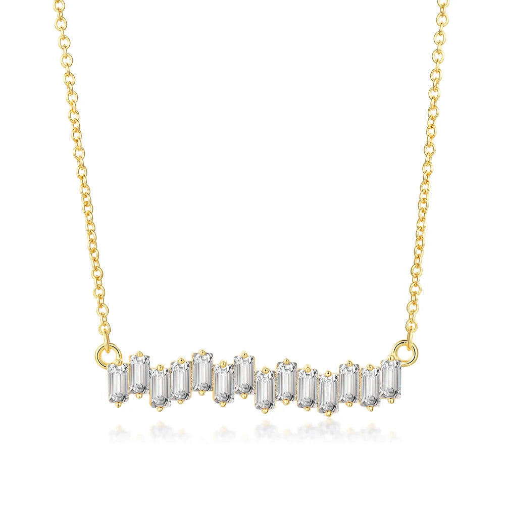Silver Zircon Baguette Cut Irregular Bar Necklace