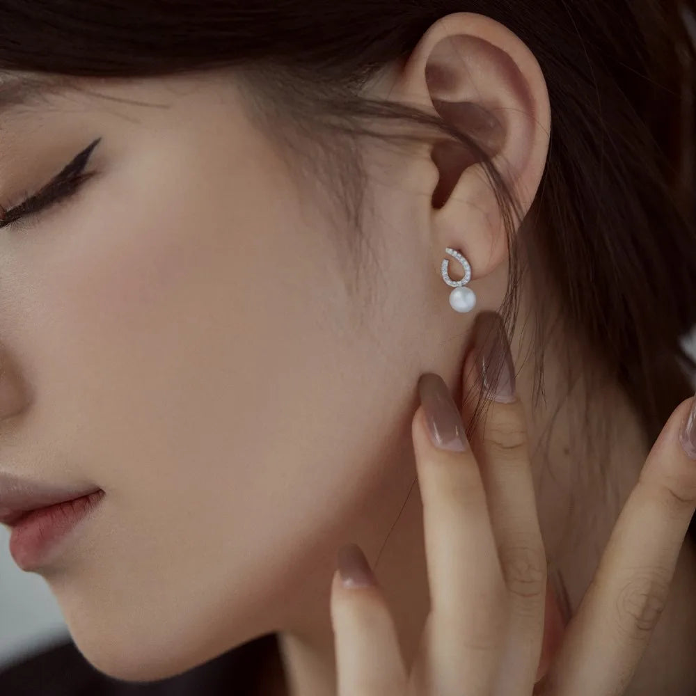 Silver Pearl Twisted Ear Studs