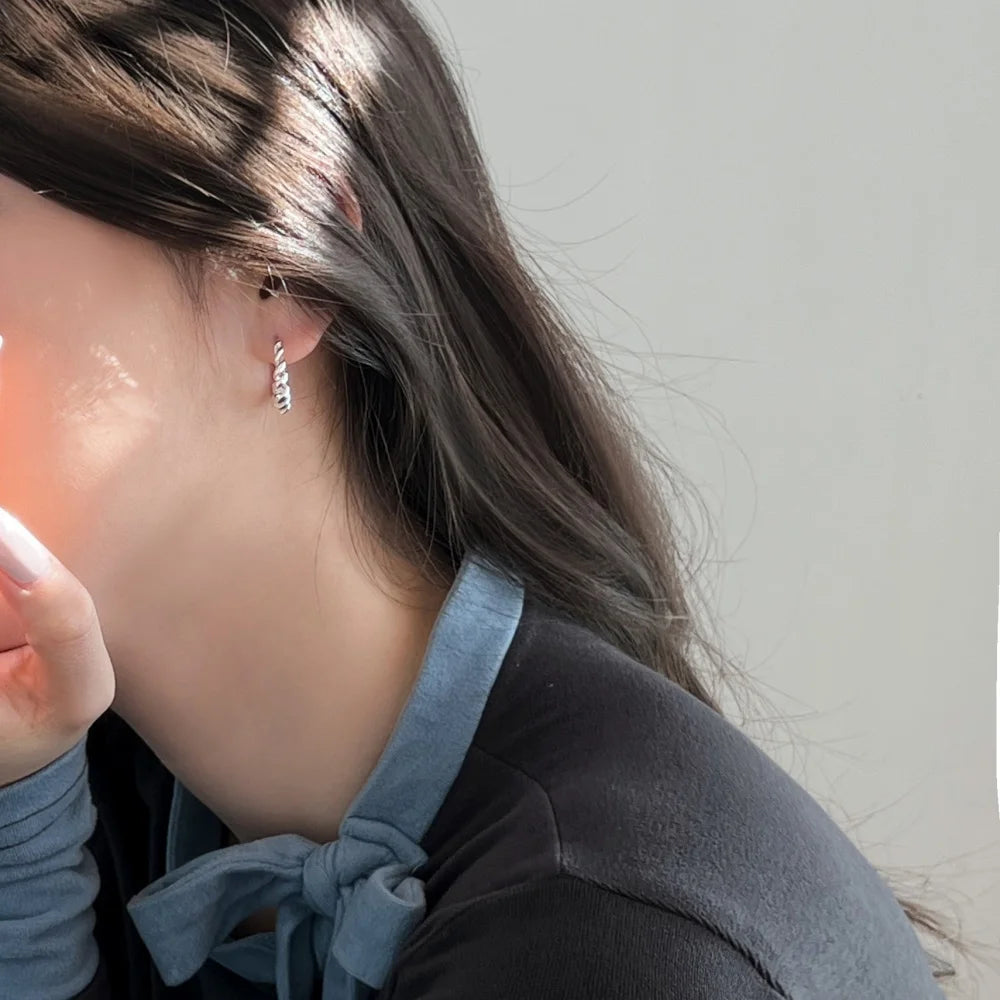 Silver Twisted Hook Ear Hoops