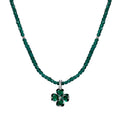 Silver Zircon Heart Cut 4 Leaf Clover Beaded Necklace