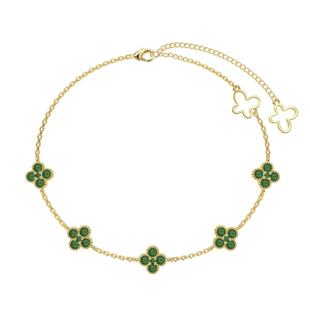 Silver Zircon Round Cut Clover Charm Bracelet