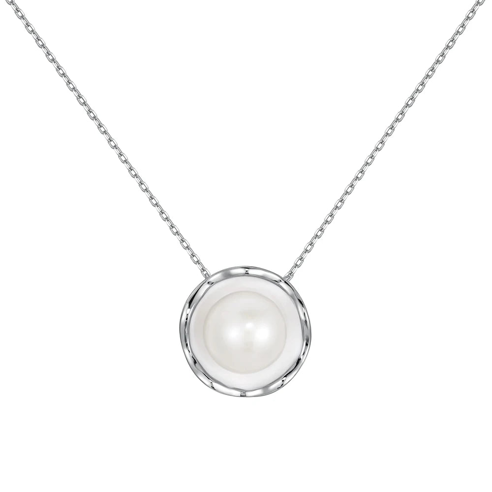 Silver Pearl Disc Pendant Necklace