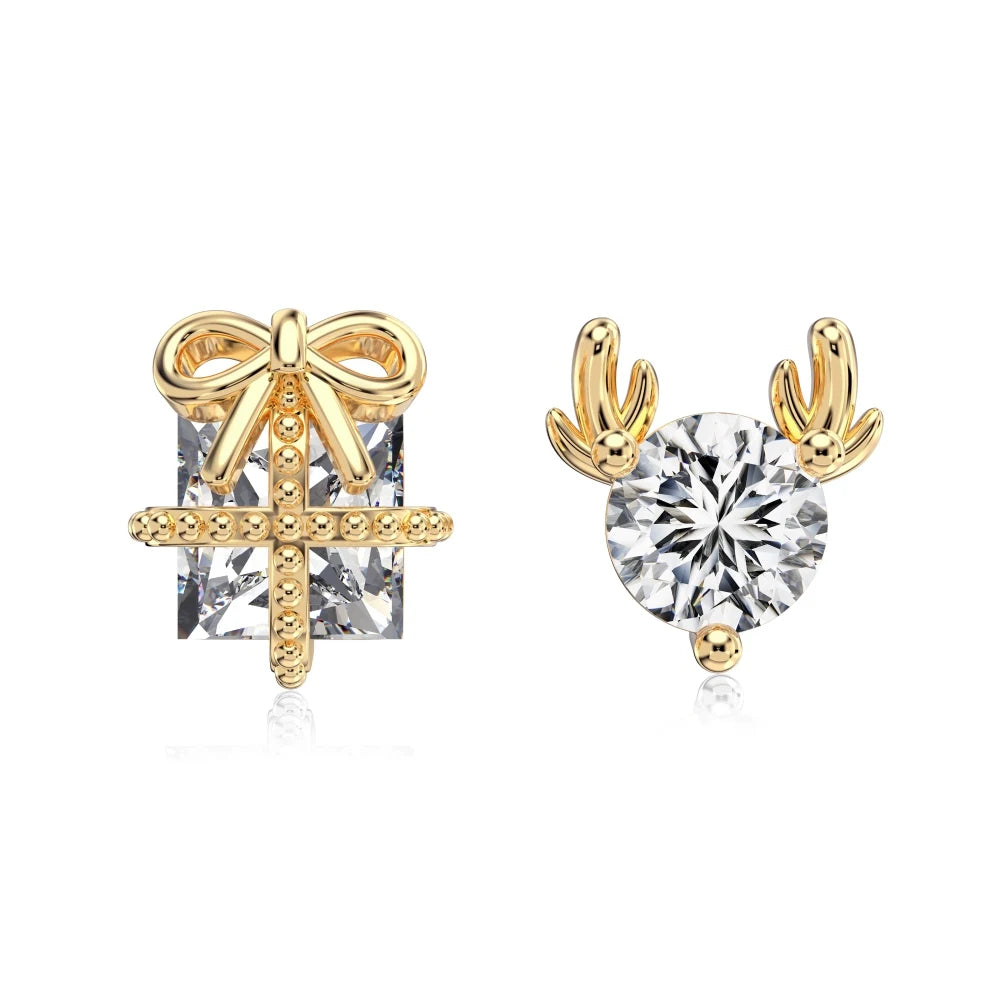 Silver Zircon Round Cut Present Elk Ear Studs
